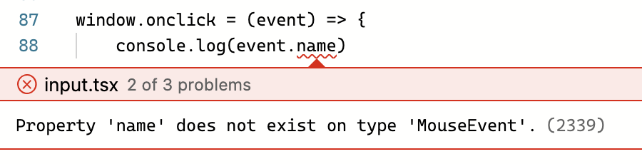 The 'name' does not exist on type 'MouseEvent'