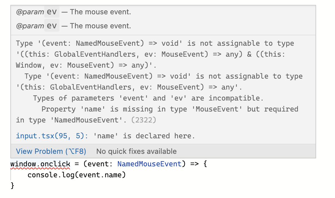'NamedMouseEvent' type breaks the `Window.onclick` typing